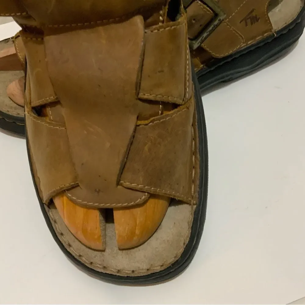 Thom McAn Men’s Size 13 Brown Open Toe Buckle Sandals Upper Leather